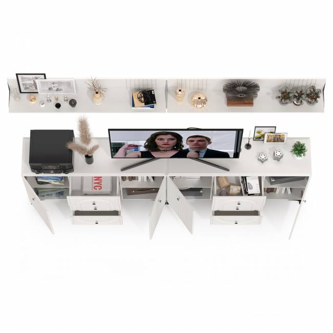 Два комода-ТВ-тумбы Валенсия с двумя навесными полками цвет белый шагрень Два комода-ТВ-тумбы Валенсия с двумя навесными полками цвет белый шагрень