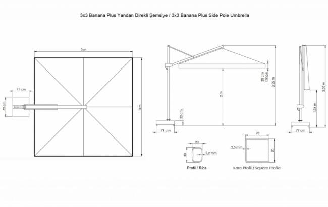 Зонт профессиональный 3х3 м Banana Plus Dickson черный, бежевый 3000х3000 мм Зонт профессиональный 3х3 м Banana Plus Dickson черный, бежевый 3000х3000 мм
