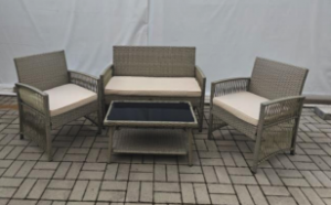 Набор мебели Лондон  (стол+2кресла+диван ротанг серо-бежевый, подушки бежевые)