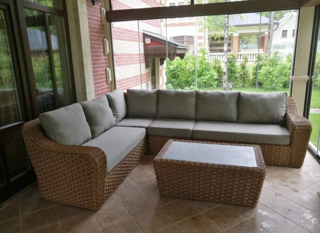 Диван модульный угловой "Премьер", из искусственного ротанга, песочный