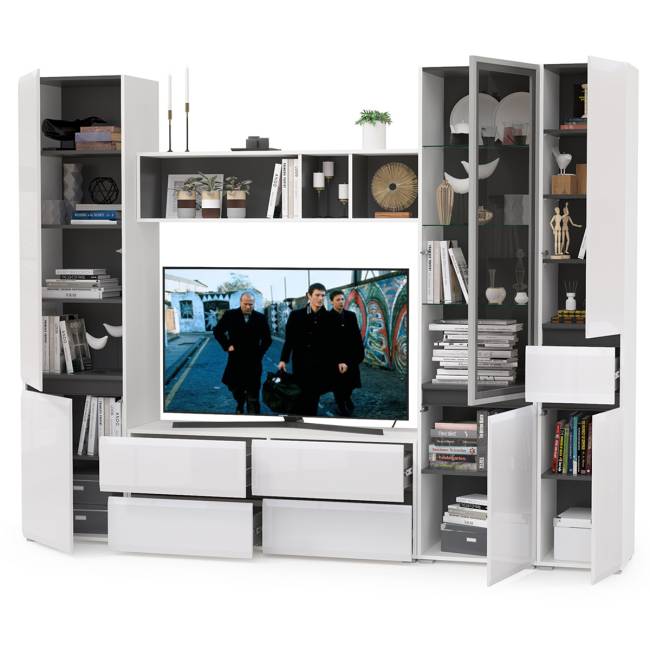 Сидней Комплектация № 25 цвет белый/чёрный/фасады МДФ белый глянец Сидней Комплектация № 25 цвет белый/чёрный/фасады МДФ белый глянец