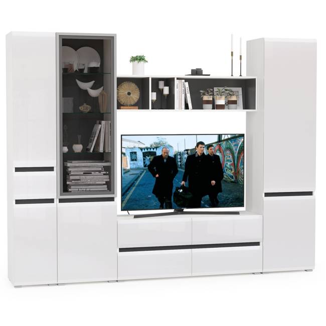 Сидней Комплектация № 25 цвет белый/чёрный/фасады МДФ белый глянец Сидней Комплектация № 25 цвет белый/чёрный/фасады МДФ белый глянец