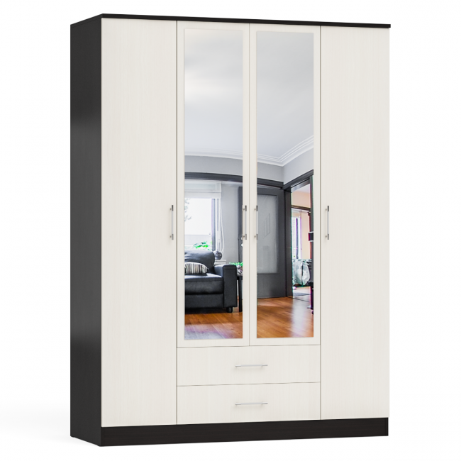 Гарнитур спальный Фиеста Кровать 1400 + Две тумбы + Шкаф 4-х створчатый цвет венге/дуб лоредо