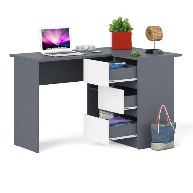 Угловой компьютерный стол Мори МС-16 правый цвет графит/белый Угловой компьютерный стол Мори МС-16 правый цвет графит/белый