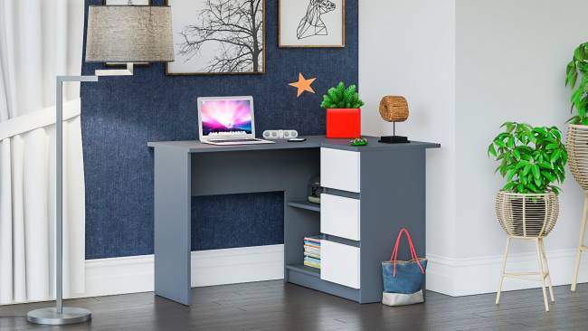 Угловой компьютерный стол Мори МС-16 правый цвет графит/белый Угловой компьютерный стол Мори МС-16 правый цвет графит/белый