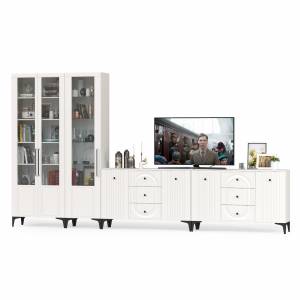 Валенсия два комода-тумбы и сервант три дверки № 123 цвет белый шагрень