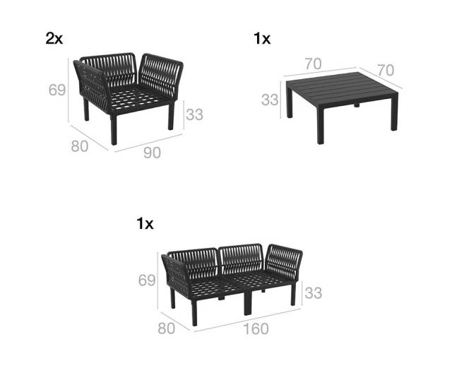 Комплект пластиковой мебели Portofino Lounge черный, темно-серый Комплект пластиковой мебели Portofino Lounge черный, темно-серый