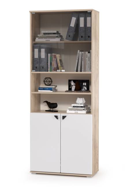 Стенка для домашнего офиса Бостон № 40 цвет дуб эндгрейн элегантный/фасады МДФ милк рикамо софт