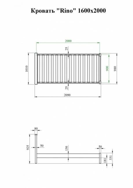 Кровать Rino 900 х 2000 ясень, без покраски