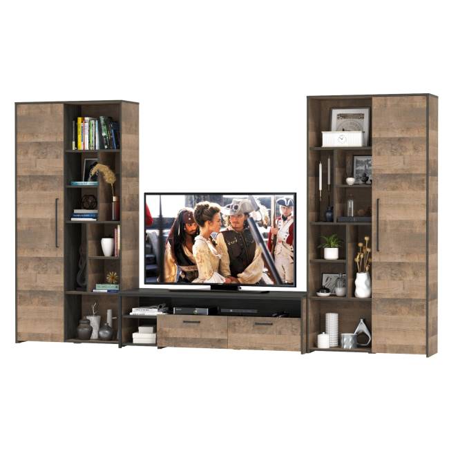 Два шкафа-стеллажа в стиле лофт и тумба для аппаратуры Трувор цвет дуб гранж песочный/интра Два шкафа-стеллажа в стиле лофт и тумба для аппаратуры Трувор цвет дуб гранж песочный/интра