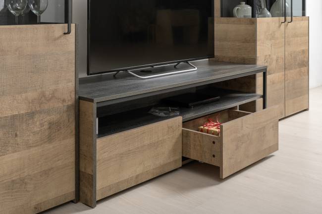 Два шкафа-стеллажа в стиле лофт и тумба для аппаратуры Трувор цвет дуб гранж песочный/интра Два шкафа-стеллажа в стиле лофт и тумба для аппаратуры Трувор цвет дуб гранж песочный/интра