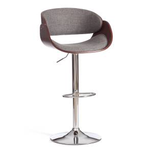 Барный стул LANDO (mod.4036) металл/дерево/ткань, 59х51х93-114 см, высота сиденья 62-83 см, серый/орех/хром, Aimcasa 28 орех темный, серый металл/дерево/ткань