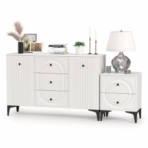 Комод Валенсия 13.309 с тумбой прикроватной цвет белый шагрень