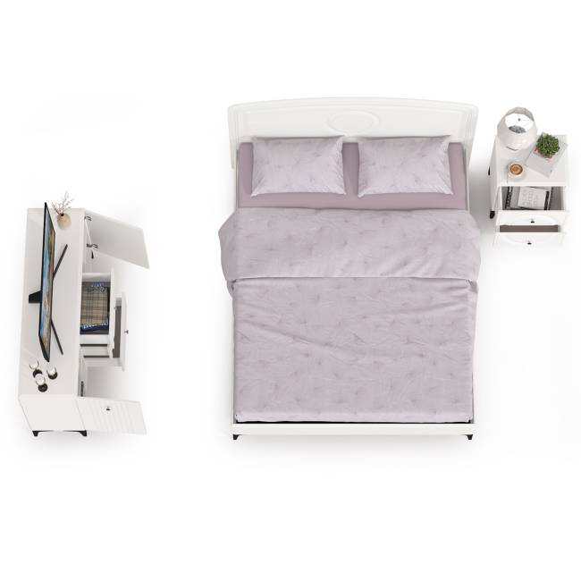 Комод Валенсия с кроватью 1600 и прикроватной тумбочкой цвет белый шагрень Комод Валенсия с кроватью 1600 и прикроватной тумбочкой цвет белый шагрень