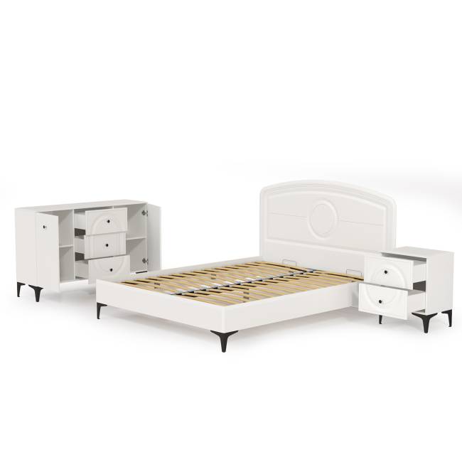 Комод Валенсия с кроватью 1600 и прикроватной тумбочкой цвет белый шагрень Комод Валенсия с кроватью 1600 и прикроватной тумбочкой цвет белый шагрень