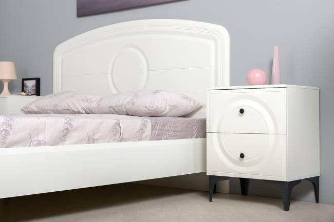 Комод Валенсия с кроватью 1600 и прикроватной тумбочкой цвет белый шагрень Комод Валенсия с кроватью 1600 и прикроватной тумбочкой цвет белый шагрень