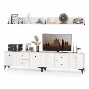 Две тумбы под ТВ с двумя полками Валенсия цвет белый шагрень