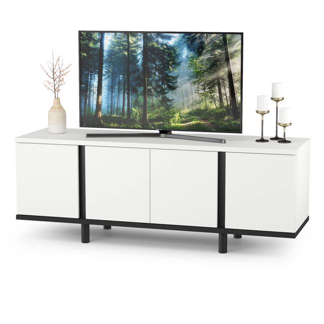 Кровать двуспальная Валенсия со шкафом и ТВ тумбой Квадро цвет белый шагрень/чёрный/ткань велутто 19