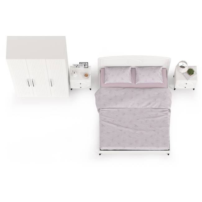 3-х дверный шкаф с кроватью на 1600 Валенсия и двумя тумбочками цвет белый шагрень 3-х дверный шкаф с кроватью на 1600 Валенсия и двумя тумбочками цвет белый шагрень