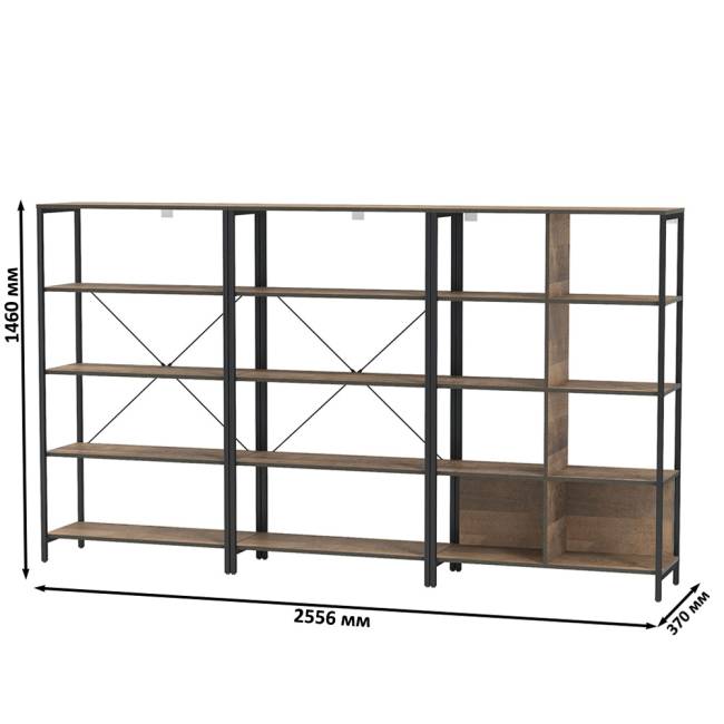 Два открытых стеллажа и стеллаж 13.151.02 Трувор цвет дуб гранж песочный/интра