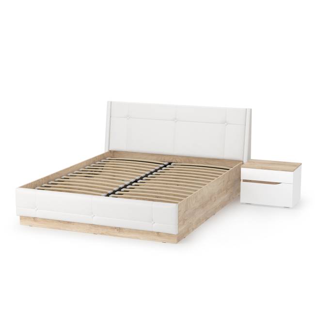 Кровать Муссон с подъёмным основанием и тумбой 16.03 цвет белый/дуб эндгрейн элегантный/кожзам белый