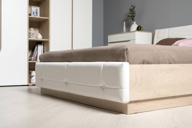 Кровать Муссон с подъёмным основанием и тумбой 16.03 цвет белый/дуб эндгрейн элегантный/кожзам белый