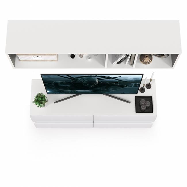 ТВ тумба Сидней с полкой цвет белый/чёрный/фасады МДФ белый глянец ТВ тумба Сидней с полкой цвет белый/чёрный/фасады МДФ белый глянец