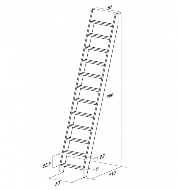 Мансардная лестница из сосны М-013у Без поручня