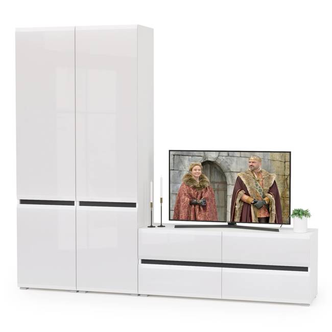 Стенка для гостиной Сидней № 7 цвет белый/чёрный/фасады МДФ белый глянец